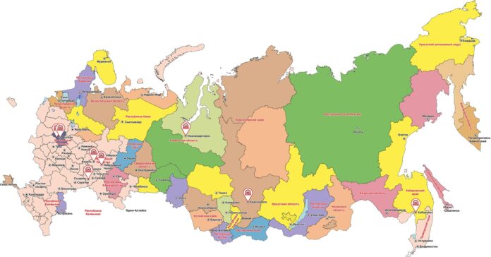 Члены Ассоциации «РАСТО» на карте Российской Федерации