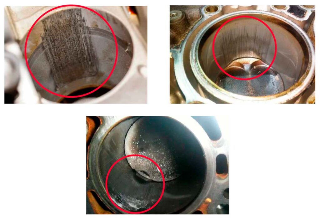 Примеры повреждения деталей цилиндропоршневой группы из-за некачественных контрафактных свечей зажигания (фото компании DENSO)
