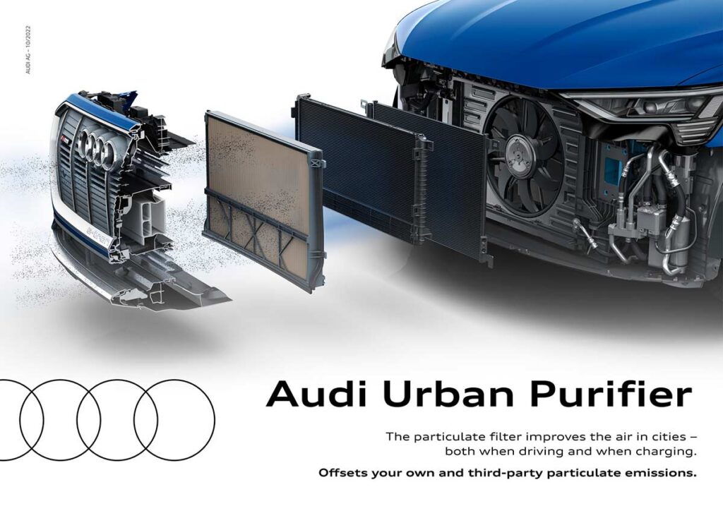 Audi сообщила, что планирует устанавливать на электромобили сажевый фильтр, который сможет дополнительно очищать городской воздух
